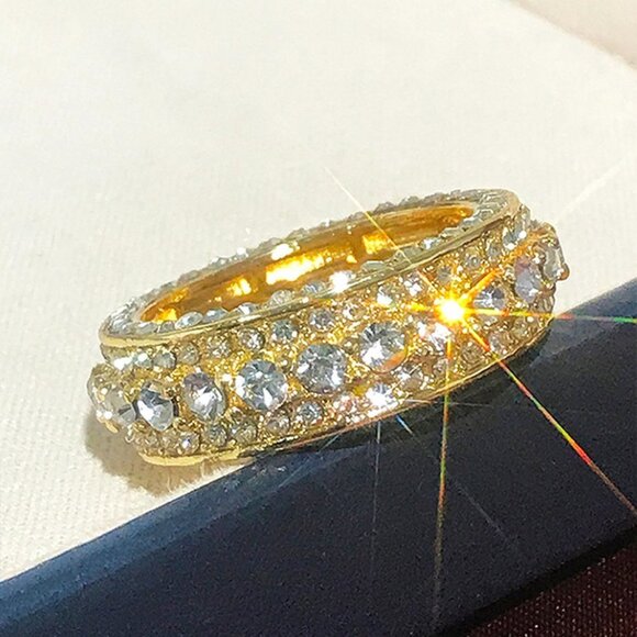 💎Eternity Band 18K Gold Plated Cubic Zircon EngagementRings for Women,UNVN12364 - Picture 3 of 6